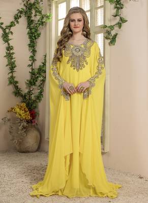 Yellow Embroidered Georgette Islamic Kaftans 1