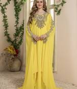 Yellow Embroidered Georgette Islamic Kaftans
