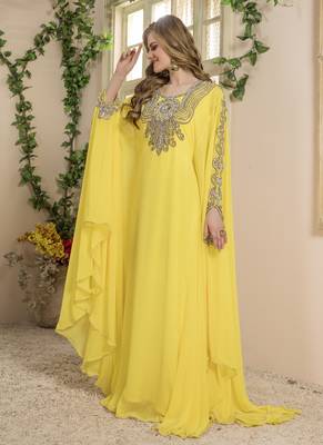 Yellow Embroidered Georgette Islamic Kaftans 3