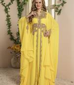 Yellow Embroidered Georgette Islamic Kaftans