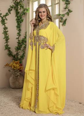 Yellow Embroidered Georgette Islamic Kaftans 2