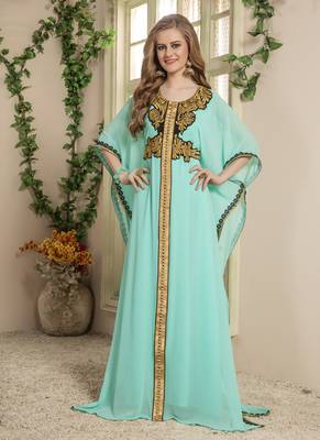 Green Embroidered Georgette Islamic Kaftans 1
