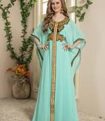 Green Embroidered Georgette Islamic Kaftans