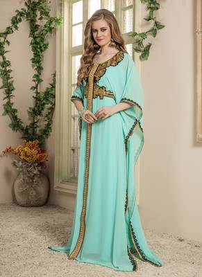 Green Embroidered Georgette Islamic Kaftans 2