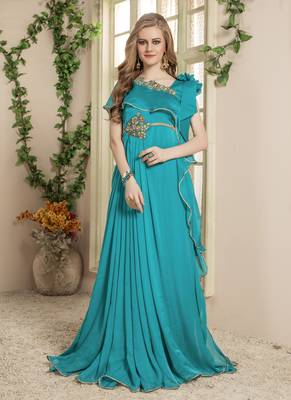 Green Embroidered Satin Islamic Kaftans 1