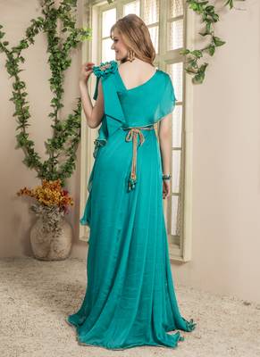 Green Embroidered Satin Islamic Kaftans 4