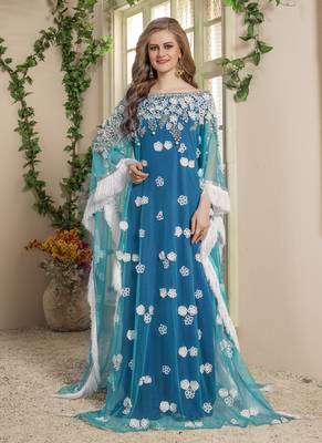 Blue Embroidered Crepe Islamic Kaftans 1
