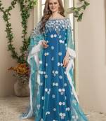 Blue Embroidered Crepe Islamic Kaftans