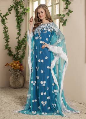 Blue Embroidered Crepe Islamic Kaftans 2