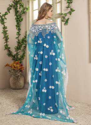 Blue Embroidered Crepe Islamic Kaftans 4