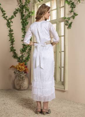 White Embroidered Silk Blend Islamic Kaftans 3