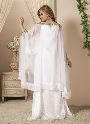 White Embroidered Silk Blend Islamic Kaftans 3