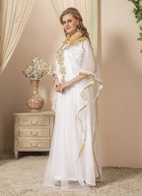 White Embroidered Silk Blend Islamic Kaftans 2
