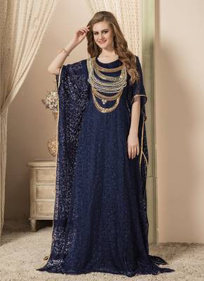 Blue Embroidered Crepe Islamic Kaftans 1