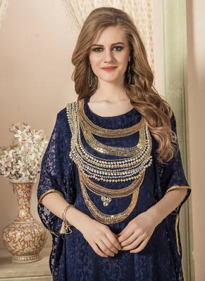 Blue Embroidered Crepe Islamic Kaftans 2