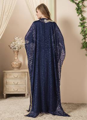 Blue Embroidered Crepe Islamic Kaftans 3