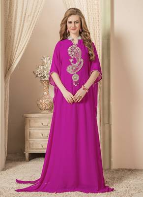 Pink Embroidered Georgette Islamic Kaftans 1