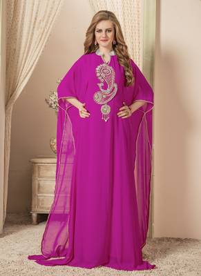 Pink Embroidered Georgette Islamic Kaftans 2