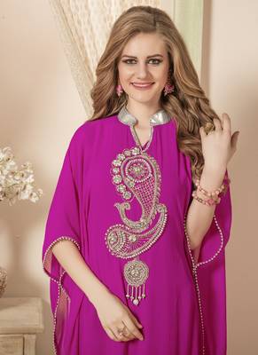 Pink Embroidered Georgette Islamic Kaftans 3