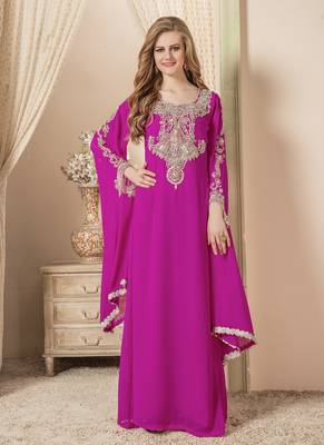 Pink Embroidered Georgette Islamic Kaftans 1