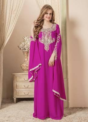 Pink Embroidered Georgette Islamic Kaftans 2
