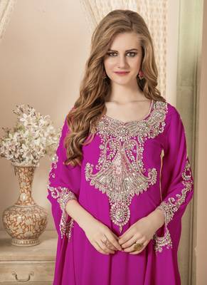 Pink Embroidered Georgette Islamic Kaftans 3