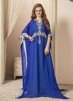 Blue Embroidered Georgette Islamic Kaftans 1