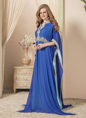 Blue Embroidered Georgette Islamic Kaftans 2