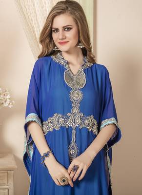 Blue Embroidered Georgette Islamic Kaftans 3