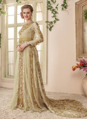 Beige Embroidered Crepe Islamic Kaftans 2
