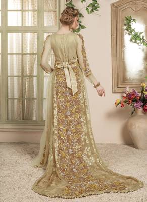 Beige Embroidered Crepe Islamic Kaftans 4