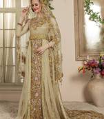 Beige Embroidered Crepe Muslim Wedding Dress