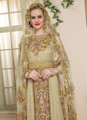 Beige Embroidered Crepe Muslim Wedding Dress 3