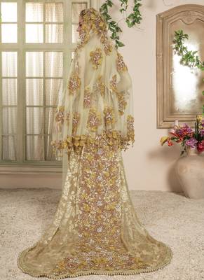 Beige Embroidered Crepe Muslim Wedding Dress 4