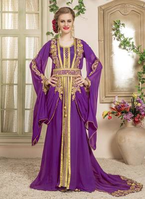 Purple Embroidered Georgette Islamic Kaftans 1