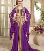 Purple Embroidered Georgette Islamic Kaftans