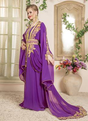 Purple Embroidered Georgette Islamic Kaftans 2