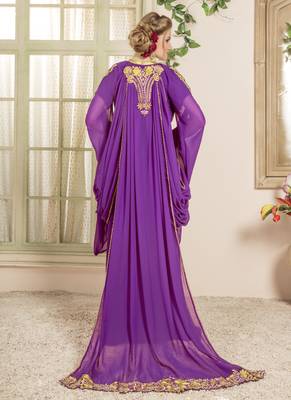 Purple Embroidered Georgette Islamic Kaftans 3