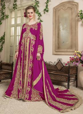 Pink Embroidered Velvet Moroccan Muslim Wedding Dress 1