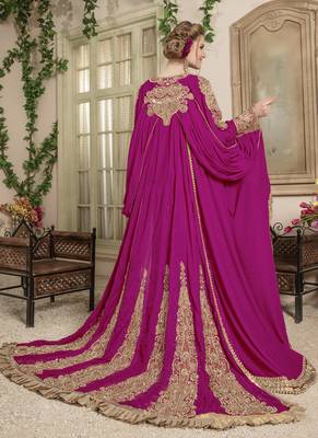 Pink Embroidered Velvet Moroccan Muslim Wedding Dress 3