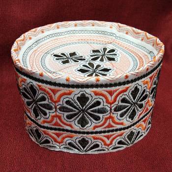 Black and orange embroidered prayer cap 1
