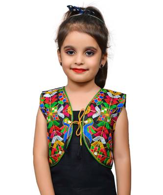 Black thread work blended cotton girls jackets coats 1