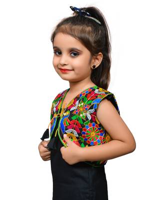 Black thread work blended cotton girls jackets coats 2