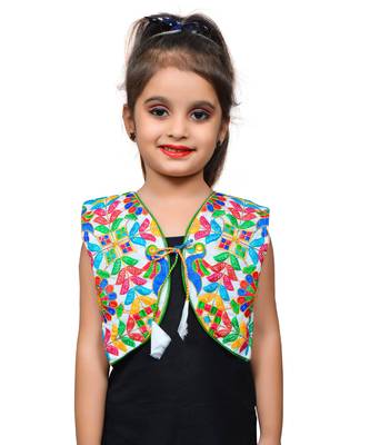White thread work blended cotton girls jackets coats 1