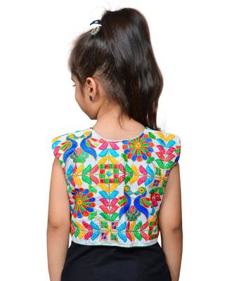 White thread work blended cotton girls jackets coats 3