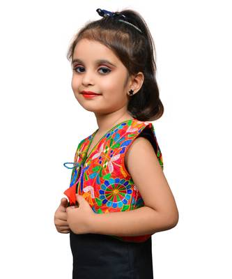 Red thread work blended cotton girls jackets coats 2