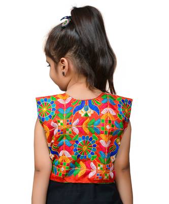 Red thread work blended cotton girls jackets coats 3