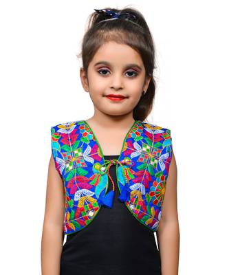 Blue thread work blended cotton girls jackets coats 1