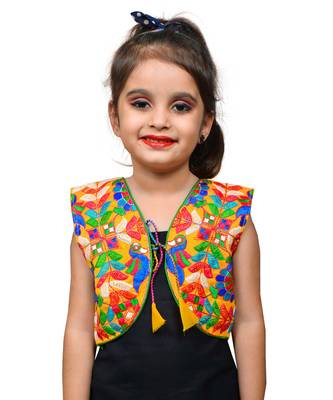 Yellow thread work blended cotton girls jackets coats 1