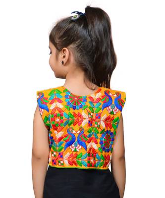 Yellow thread work blended cotton girls jackets coats 3